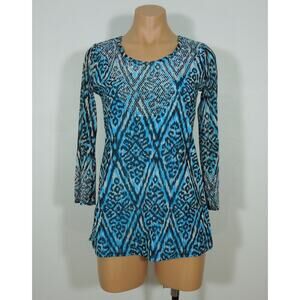 INC INTERNATIONAL CONCEPTS Womens SMALL Printed Nylon Blouse Beads Embellished